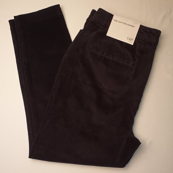 NWT Loft Velvet Jeans Size 14P Curvy The Sutton Skinny High Rise Black Color - Picture 1 of 9
